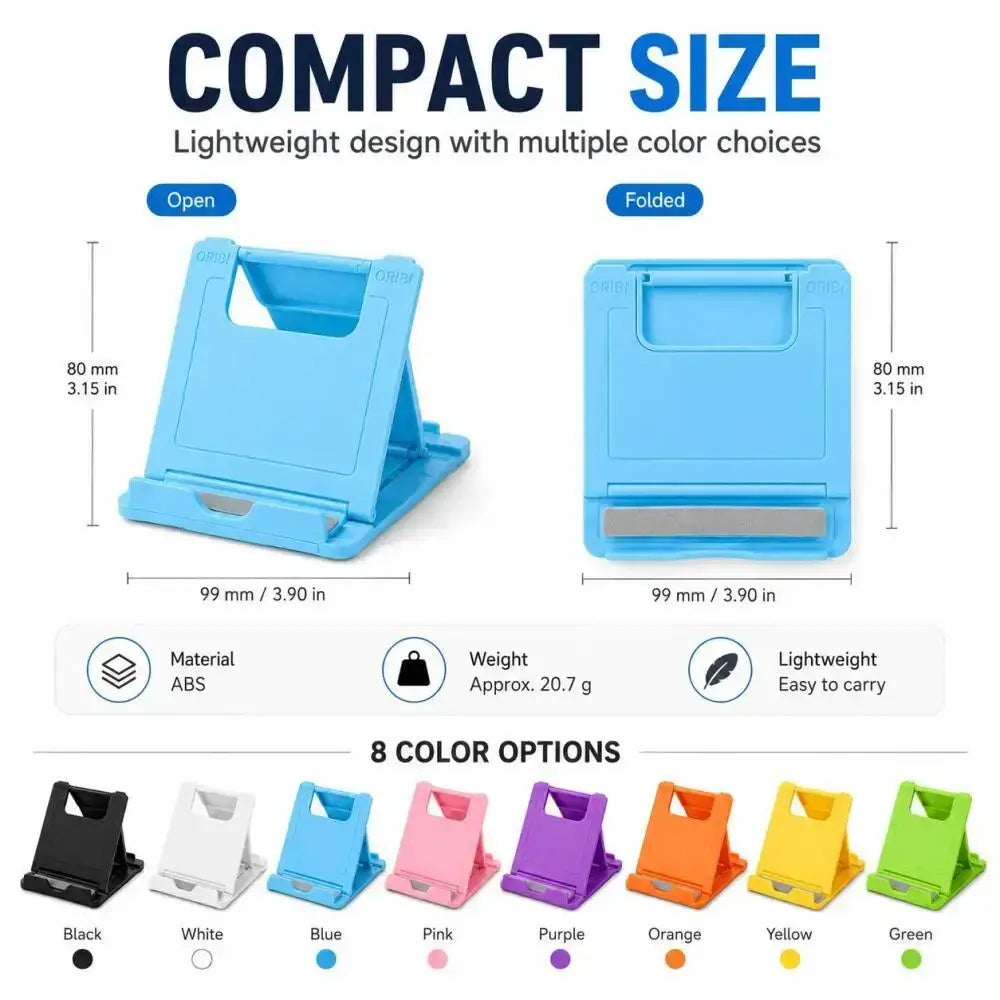 Light blue foldable plastic phone stand made of abs plastic with sleek minimalist design for adjustable desktop use