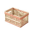 Foldable plastic storage basket in pink and beige with lattice design for collapsible crate use