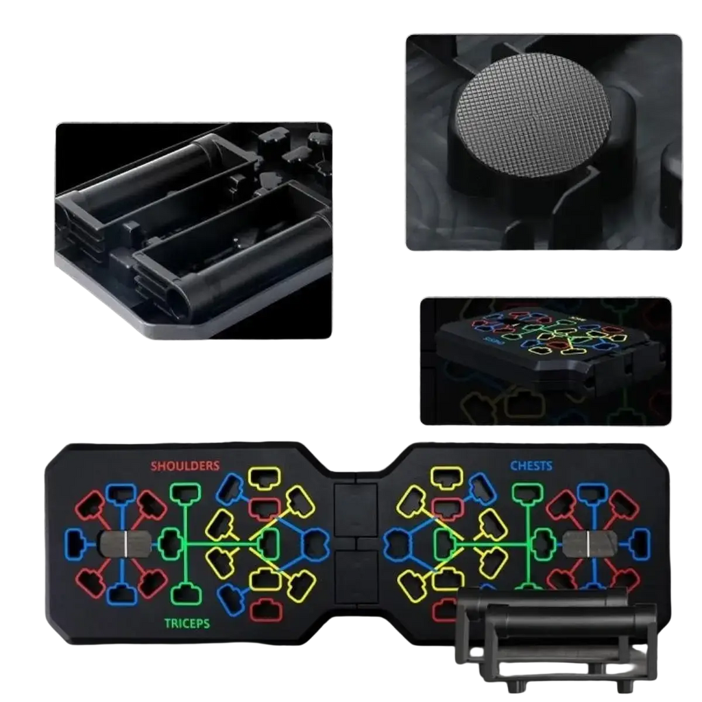 Foldable push up board with handles black foldable collapsible pad with neon outlines for shoulder chest and triceps exercises