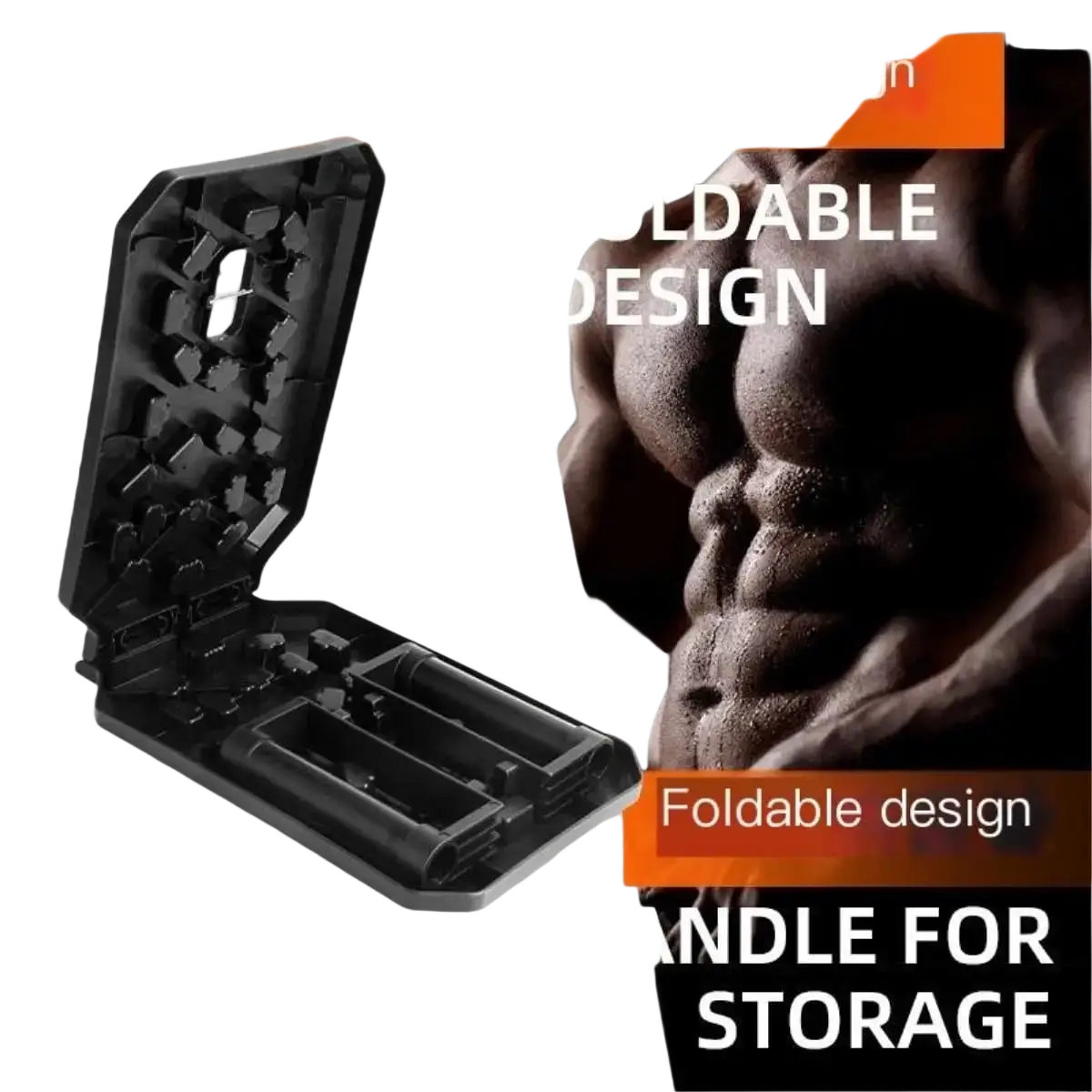 Black foldable push up board with integrated handle for easy storage and portable workout use
