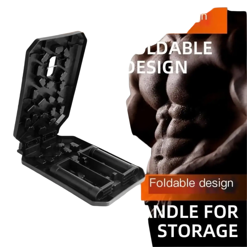 Black foldable push up board with integrated handle for easy storage and portable workout use