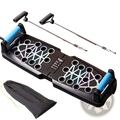 Foldable push up board with resistance bands featuring black base, blue handles, colorful geometric patterns, rope, and storage bag