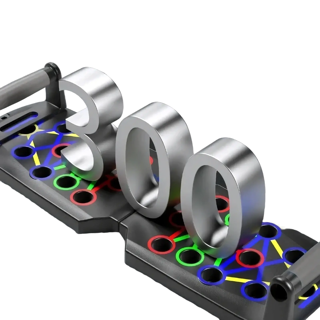 Foldable push up board training system with silver metallic abs plastic frame 300kg load capacity and colorful led lights