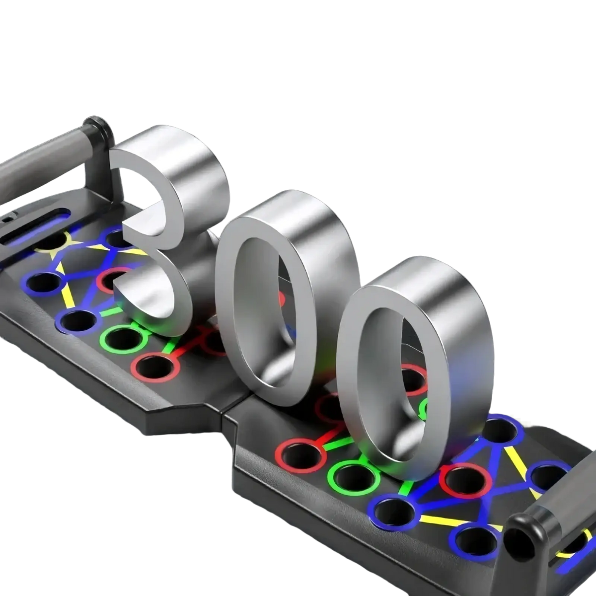 Foldable push up board training system with silver metallic abs plastic frame 300kg load capacity and colorful led lights