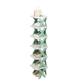 Seven-layer collapsible shoe rack with mint green x-shaped plastic frame and white shelves for space-saving storage