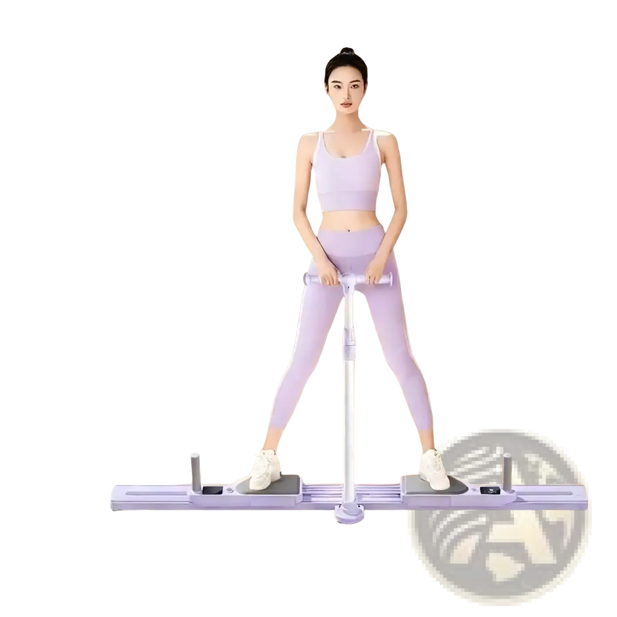 A sleek silver-toned foldable ski trainer machine with digital display for leg and hip exercise