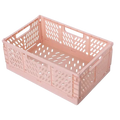 Pink foldable storage basket plastic lattice crate with integrated handles for versatile foldable storage use