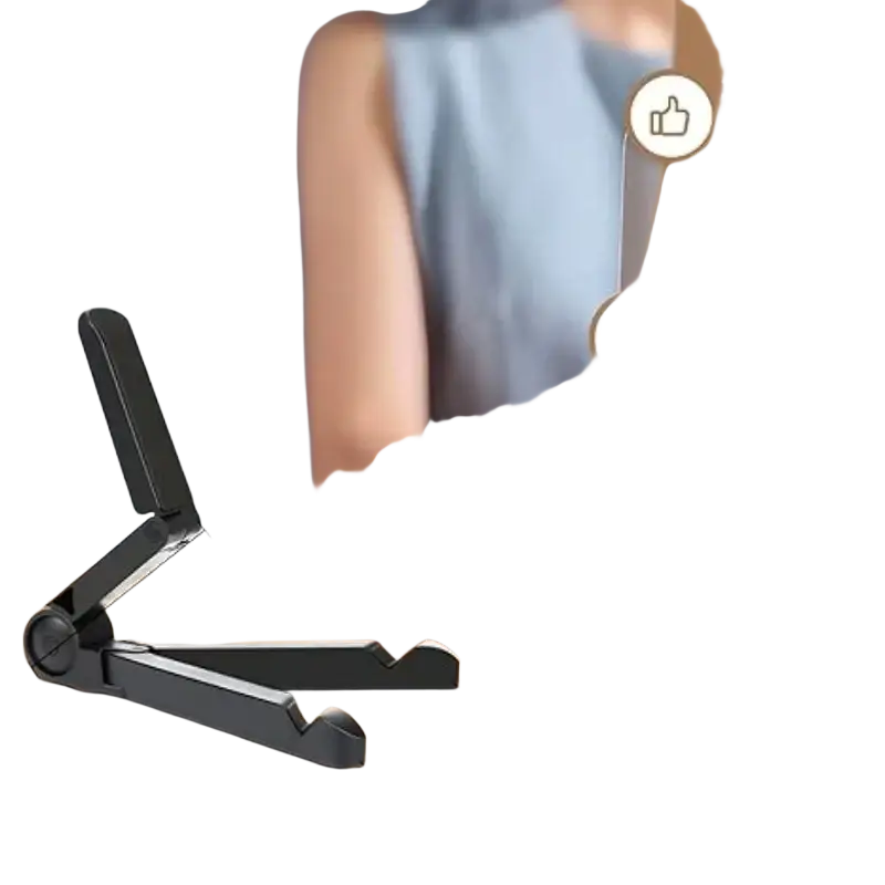 Black and white portable tablet phone stand made of ABS plastic and silicone with 180° dual-axis foldable adjustment