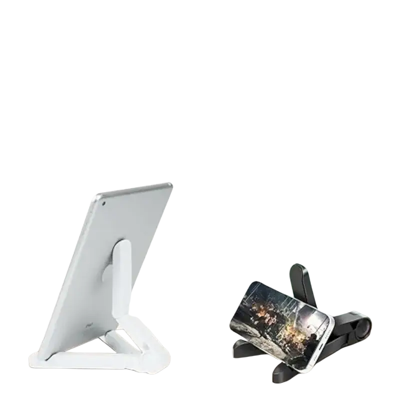 White plastic foldable tablet phone stand with adjustable arms for 4-10 inch devices suitable for portable monitor use