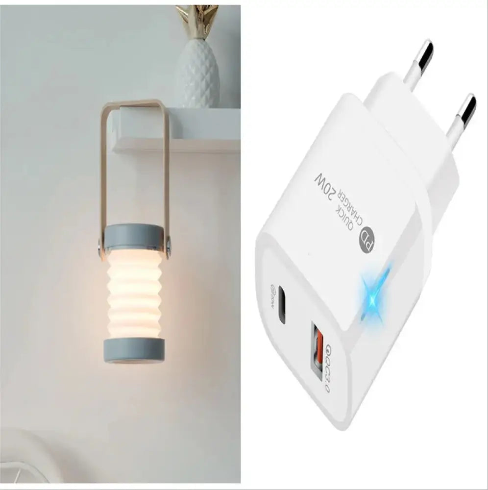 White rectangular foldable touch dimmable led lantern with ribbed glowing body and gray circular accents wall mounted