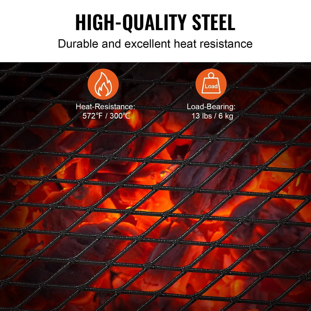 Black folding campfire grill heavy duty steel mesh grate with diamond mesh design 18in for outdoor cooking