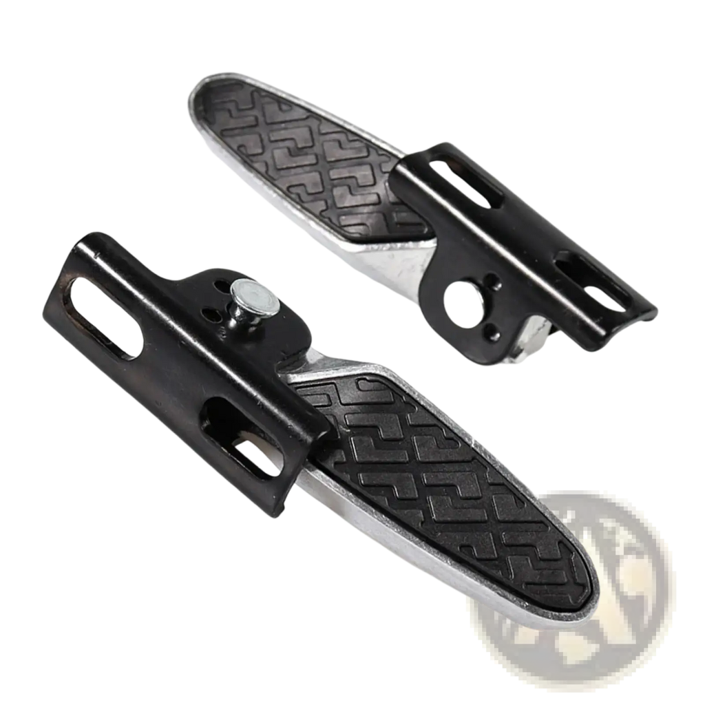 Folding electric scooter foot pegs 1 pair in black and silver with textured rubber grips for secure footing
