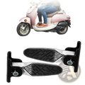 Silver and black folding electric scooter foot pegs with textured rubber grips for enhanced rider comfort and stability
