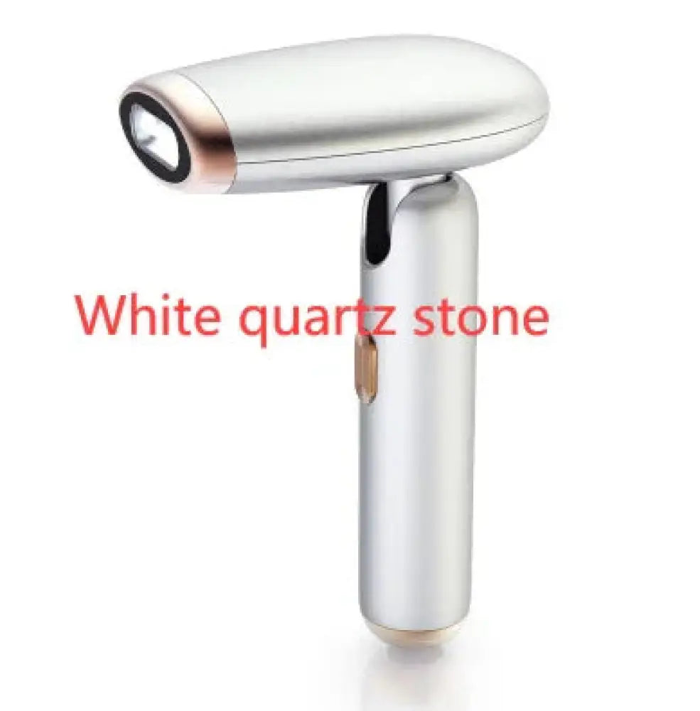 Silver and rose gold folding ipl laser hair removal device with compact design and white quartz stone tip