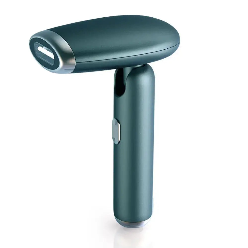 Dark teal folding IPL laser hair removal device with sleek ergonomic design and metallic accents in compact form