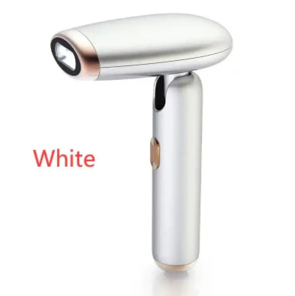 Folding ipl laser hair removal device in silver and rose gold with sleek ergonomic handheld design and compact form