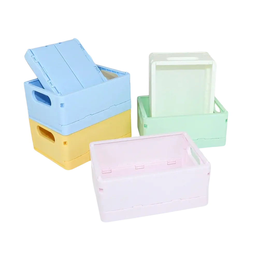 Folding storage boxes pastel plastic desktop organizer in pastel blue yellow mint green and pink storage boxes basket