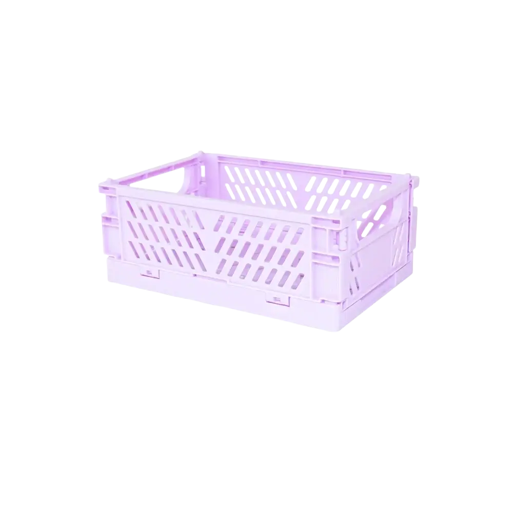 Lavender foldable plastic storage boxes basket with lattice design and reinforced corners for desktop organization