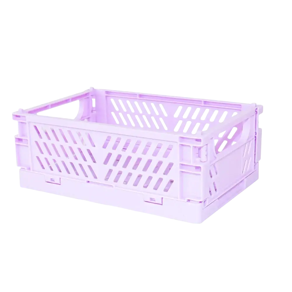 Lavender foldable plastic storage boxes basket with lattice pattern for desktop organization and easy folding storage boxes