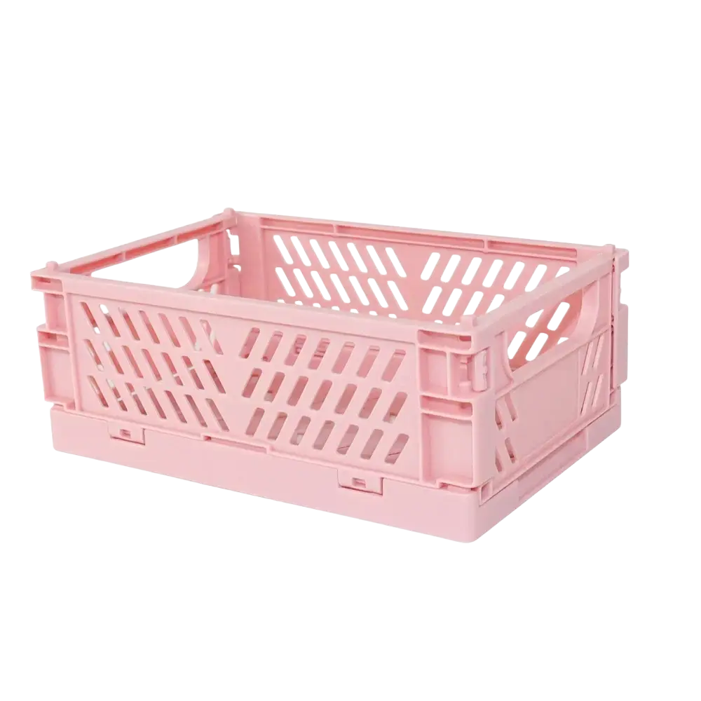 Pink plastic foldable storage box with lattice pattern ideal for desktop organization and storage boxes basket use