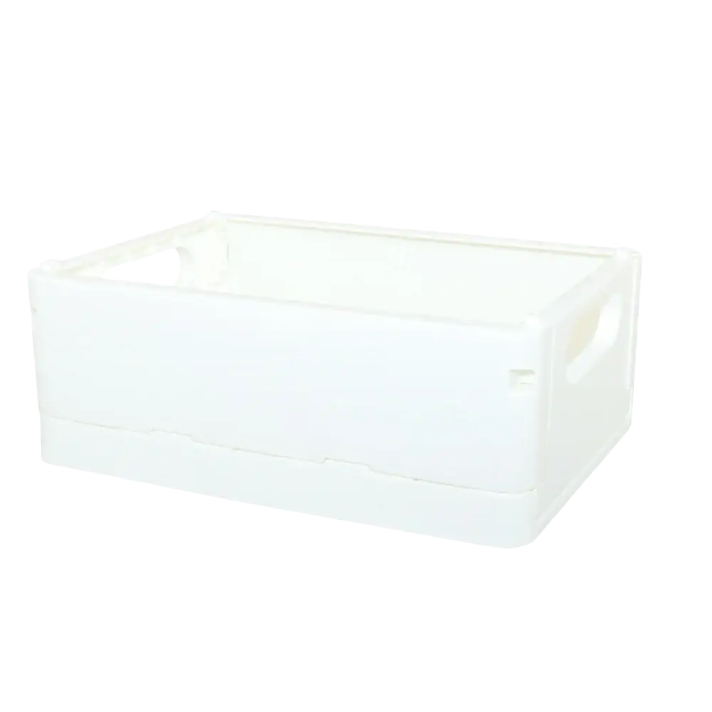 White plastic folding storage box with integrated handles and compact design for desktop organization storage boxes basket
