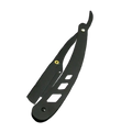 Black folding straight razor with gold-colored pivot and cutouts on stainless steel handle for men shaving tool