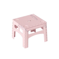 Pink plastic folding step stool with cup holders and cutout seat for use with olive green folding table portable camping picnic