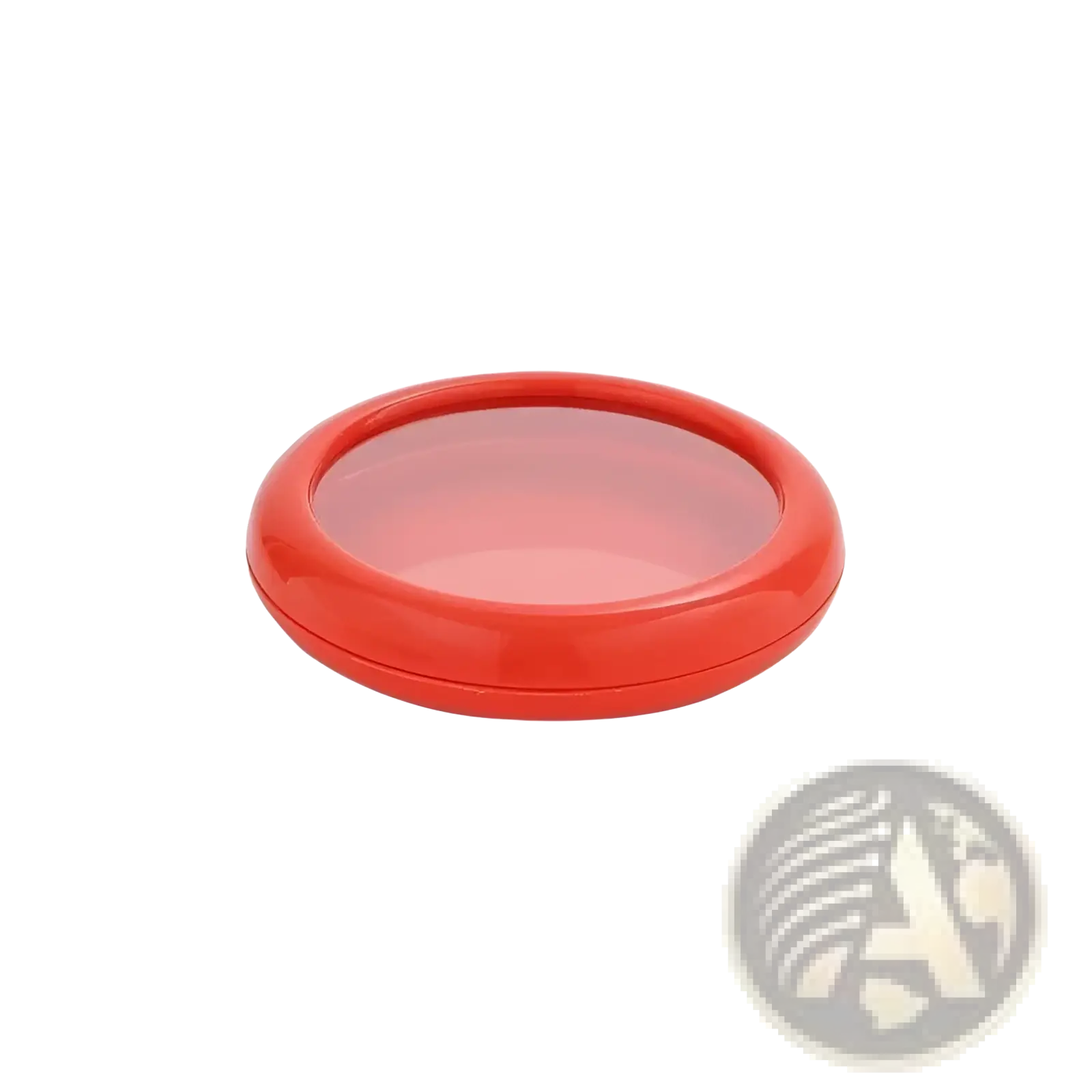 Red circular silicone suction cup with transparent center 12.5cm diameter sold as pack of two for food storage container set