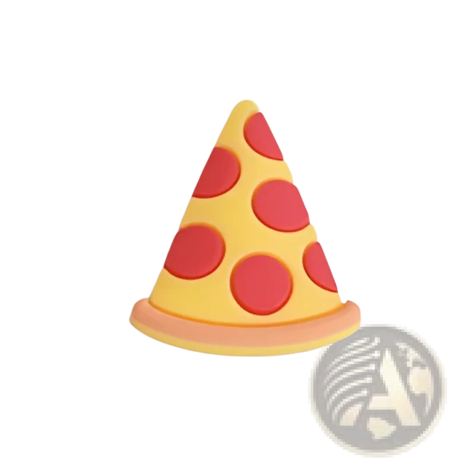 Yellow pizza slice-shaped shoe charm with red pepperoni dots and tan crust for sandals and clogs