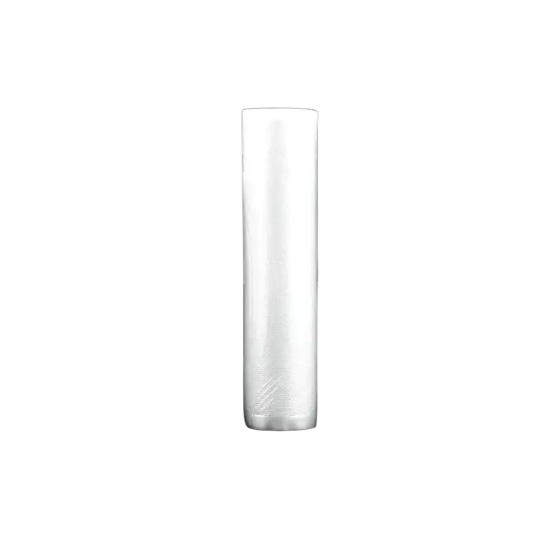 A transparent cylindrical food vacuum sealer roll bag measuring 20cm height and 500cm length for storage use