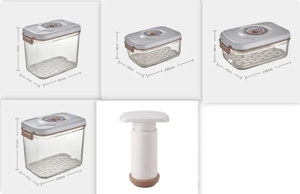 Arbaglobal vacuum seal glass food storage container with clear plastic body gray lid rose gold latch and drainage grid base
