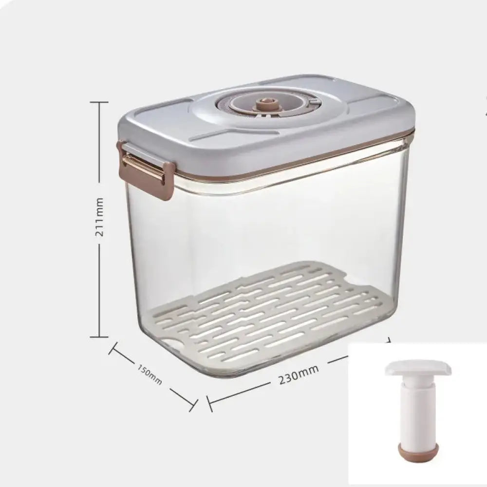 Arbaglobal vacuum seal glass food storage container with clear plastic body, light gray lid, rose gold pump accents