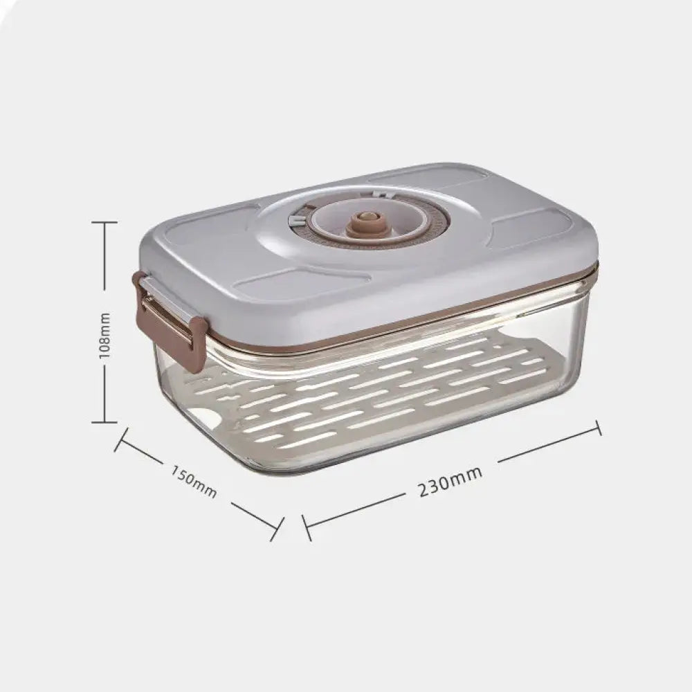 A sleek rectangular arbaglobal vacuum seal glass food storage container with a gray lid and beige sealing knob