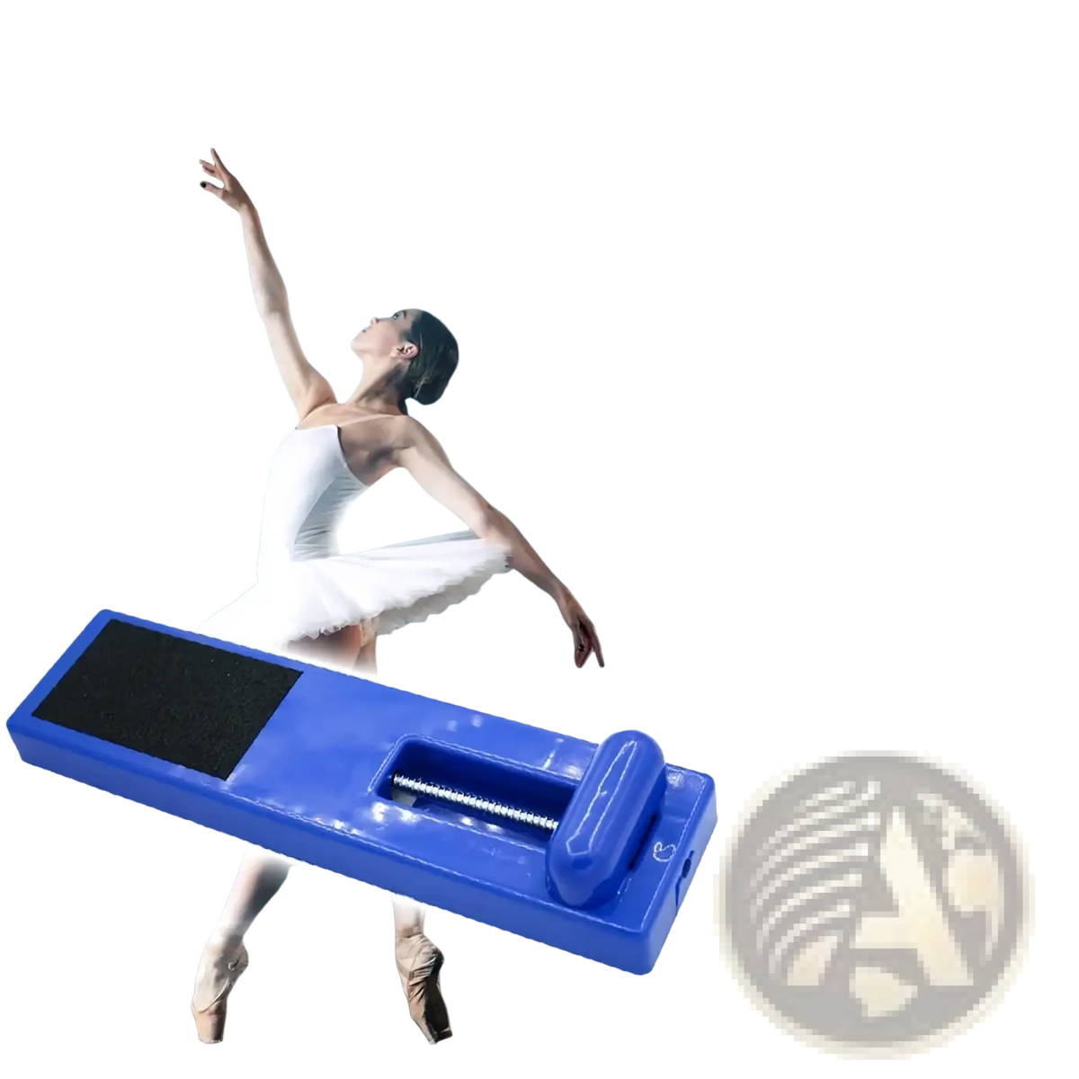 Blue plastic foot exerciser ankle mobility aid with black textured grip and adjustable screw for arch and toe strengthening