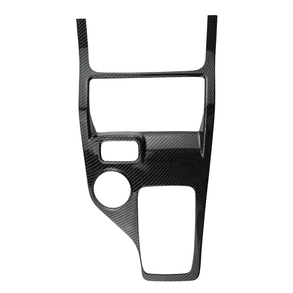 Black carbon fiber center console trim for Ford Everest Ranger featuring sleek textured weave and precise control cutouts