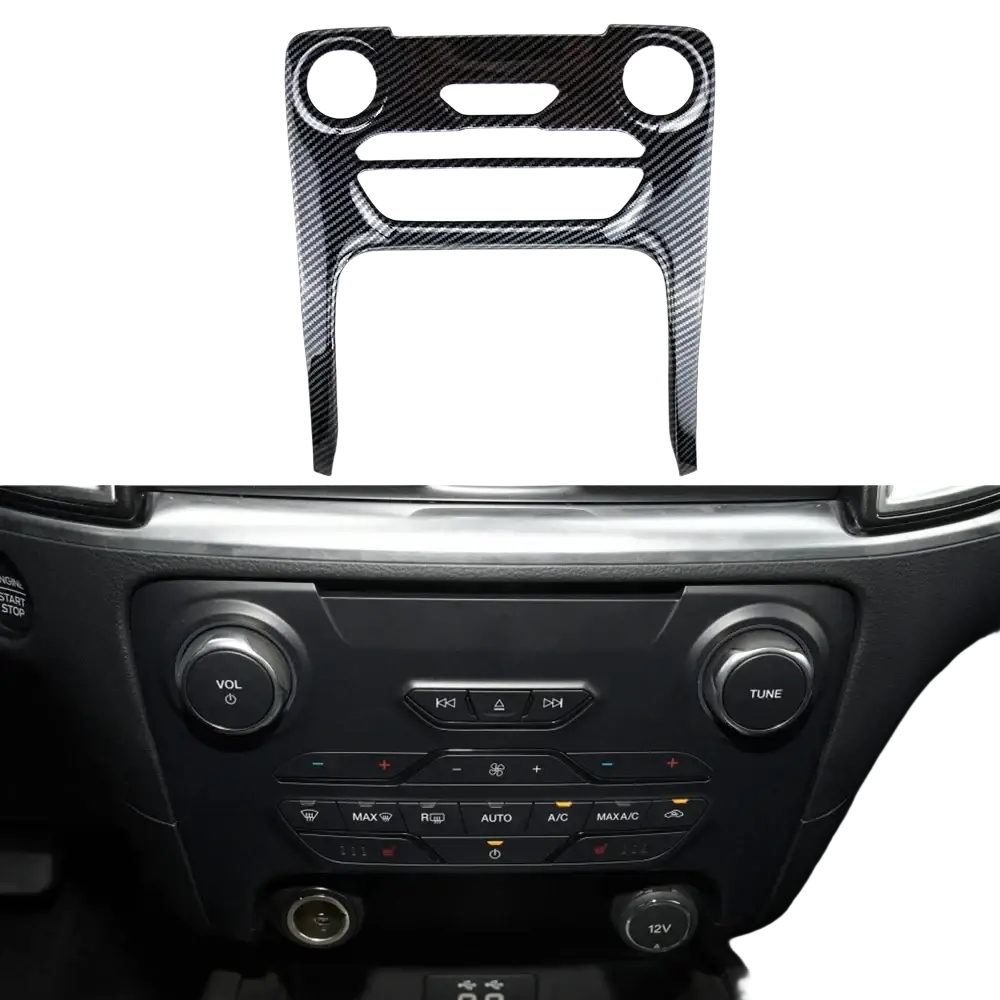 Black carbon fiber textured dashboard trim cover for ford Everest and Ranger interior enhancement
