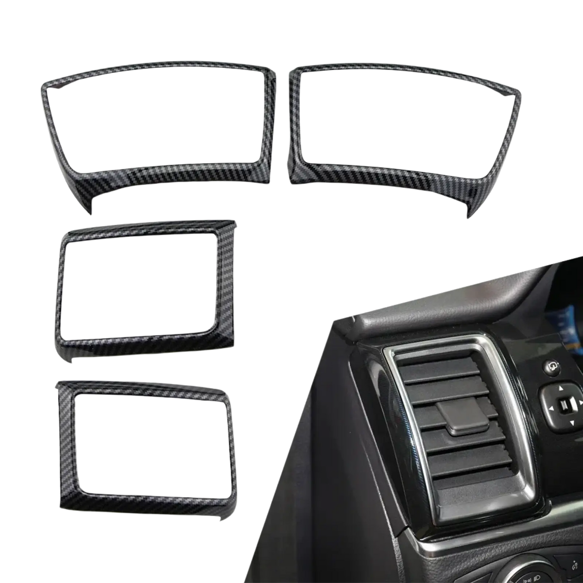 Black carbon fiber textured dashboard trim pieces for ford everest ranger interior upgrade