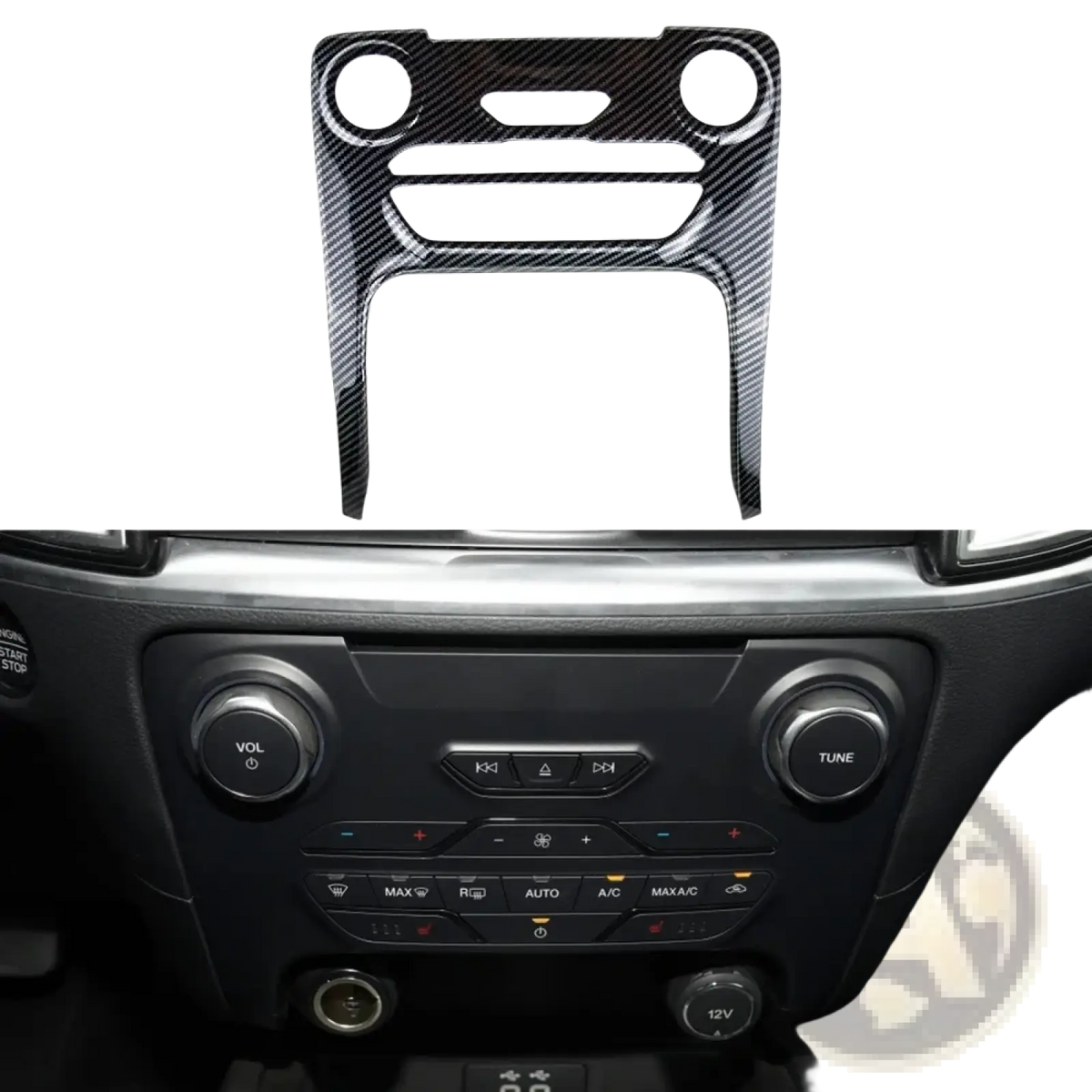 Black carbon fiber textured dashboard trim cover for ford Everest and Ranger interior enhancement