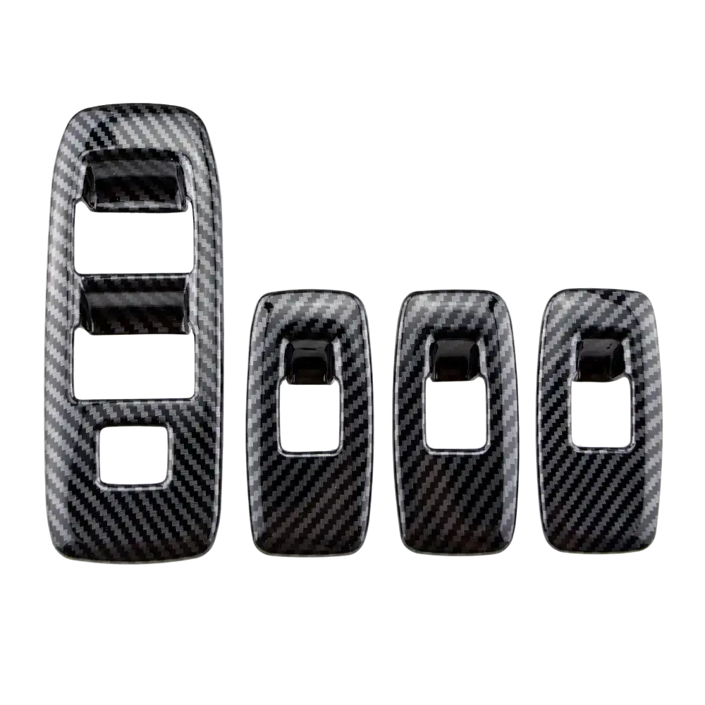 Set of four black carbon fiber textured car door handle covers with glossy finish and interior trim inserts for Ford Everest Ranger