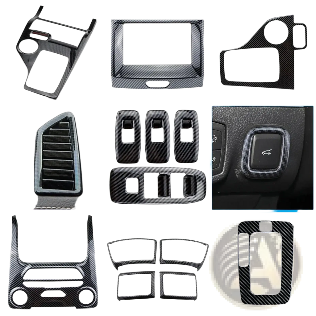 Carbon fiber textured black dashboard trim pieces for Ford Everest Ranger interior styling and protection