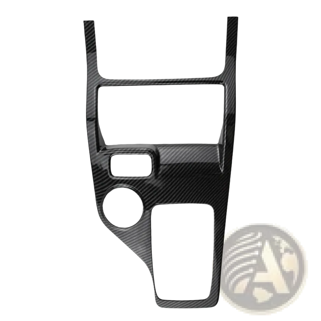 Black carbon fiber center console trim for Ford Everest Ranger featuring sleek textured weave and precise control cutouts