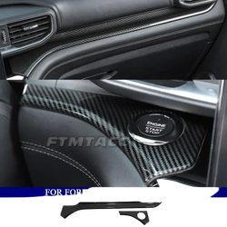 Ford Explorer carbon fiber interior trim kit 2020-2023 with sleek black woven texture and precise fit around engine start button