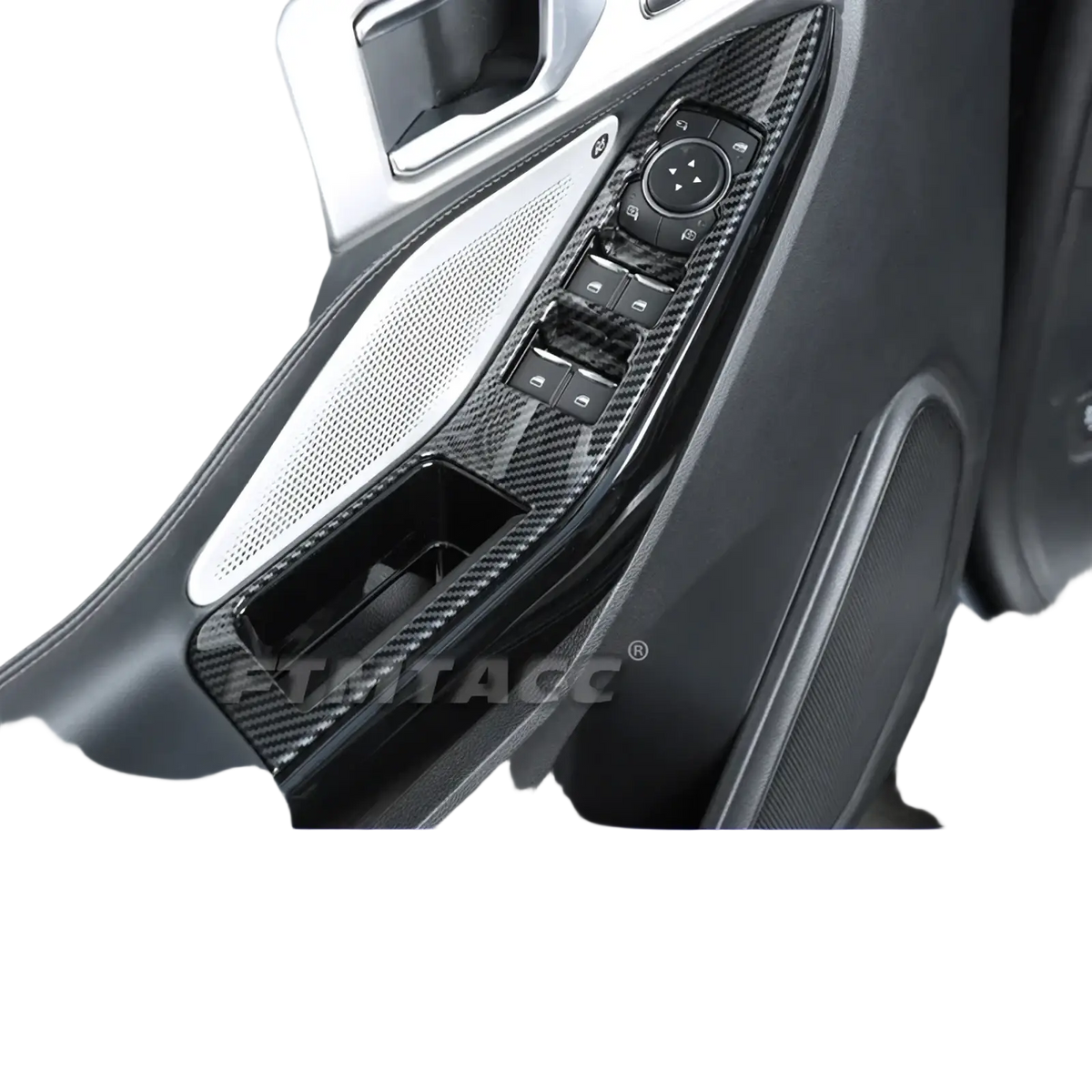 Black carbon fiber textured trim panel for ford explorer 2020-2023 door interior from carbon fiber trim kit
