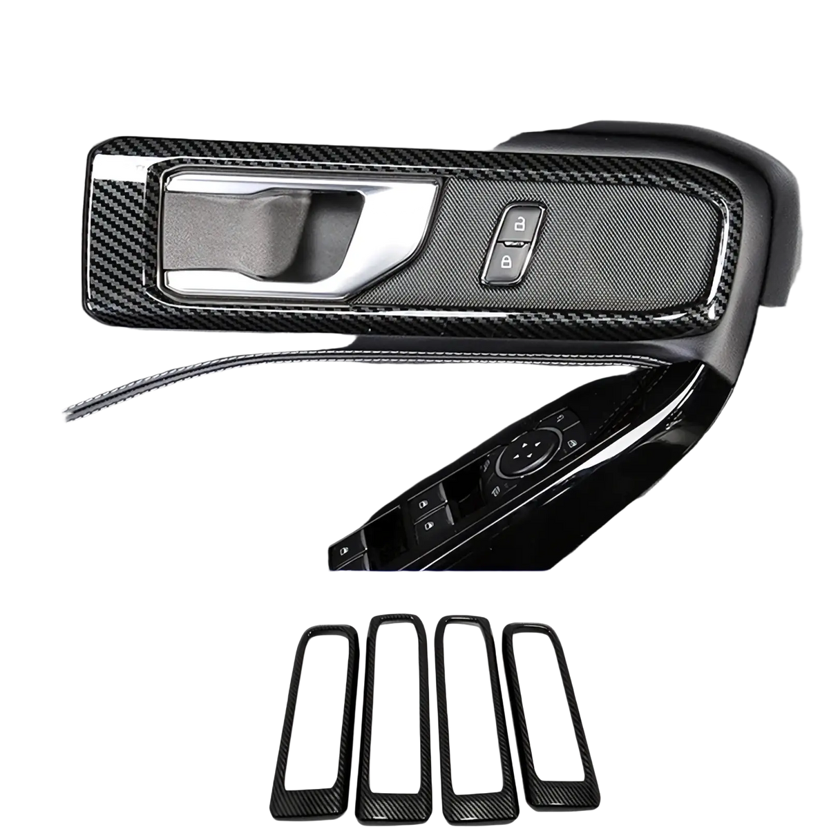Black carbon fiber textured door panel trim set for ford explorer 2020-2023 interior upgrade