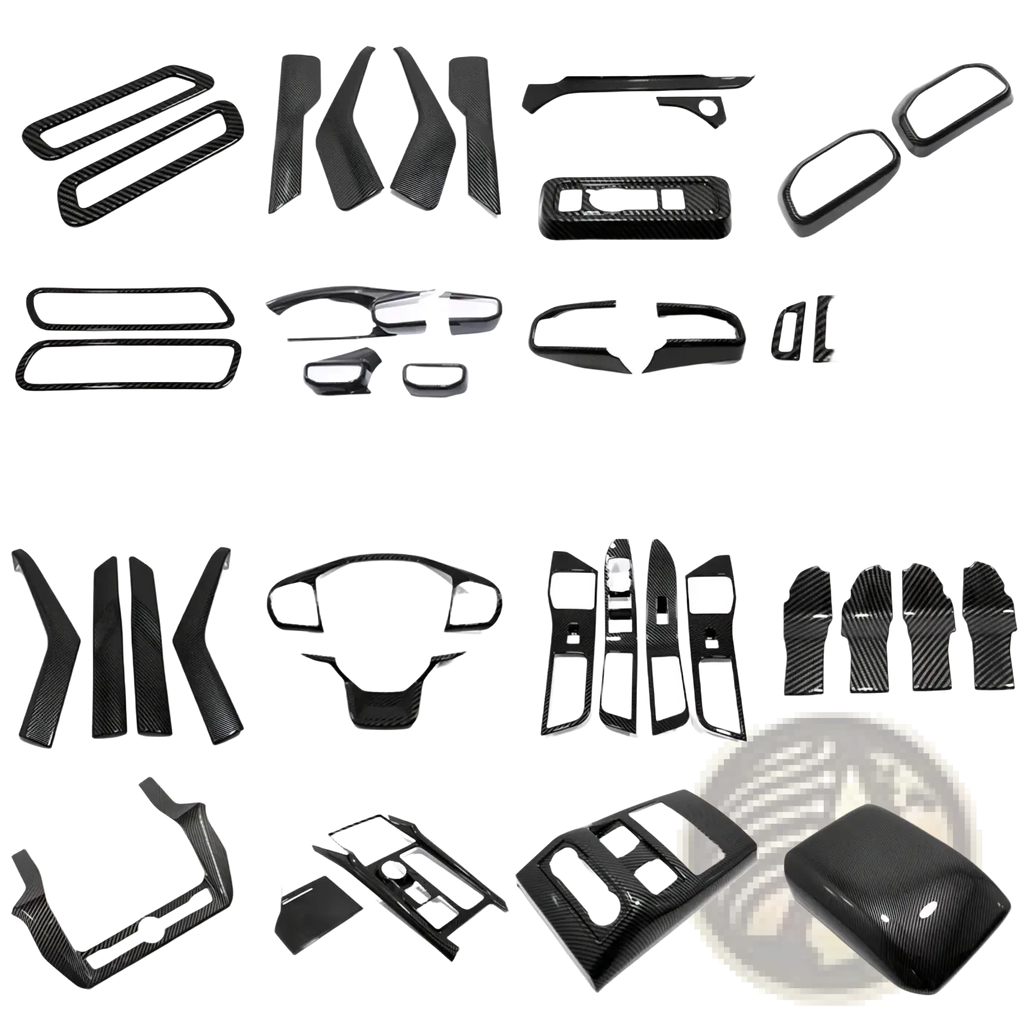 Black carbon fiber interior trim kit for ford explorer 2020-2023 showcasing sleek dashboard and console design