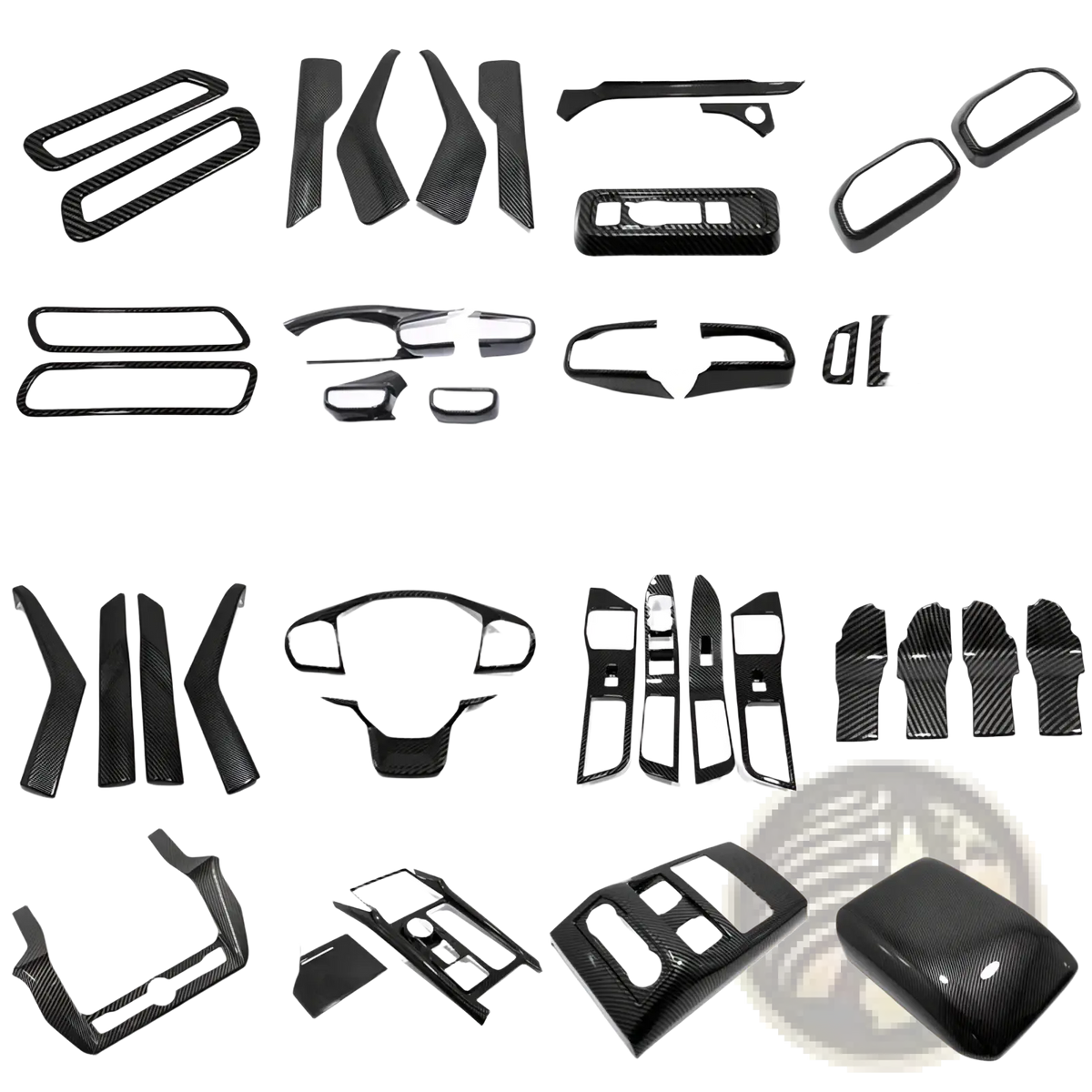 Black carbon fiber interior trim kit for ford explorer 2020-2023 showcasing sleek dashboard and console design
