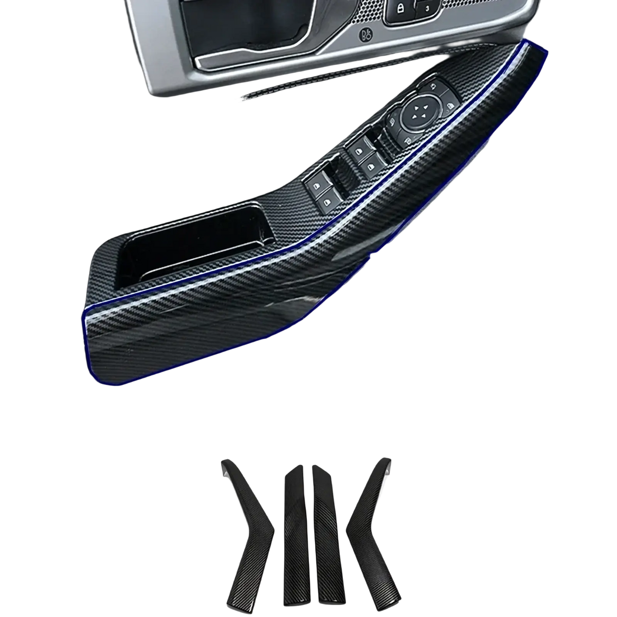 Black carbon fiber textured trim piece for ford explorer 2020-2023 door panel controls interior kit