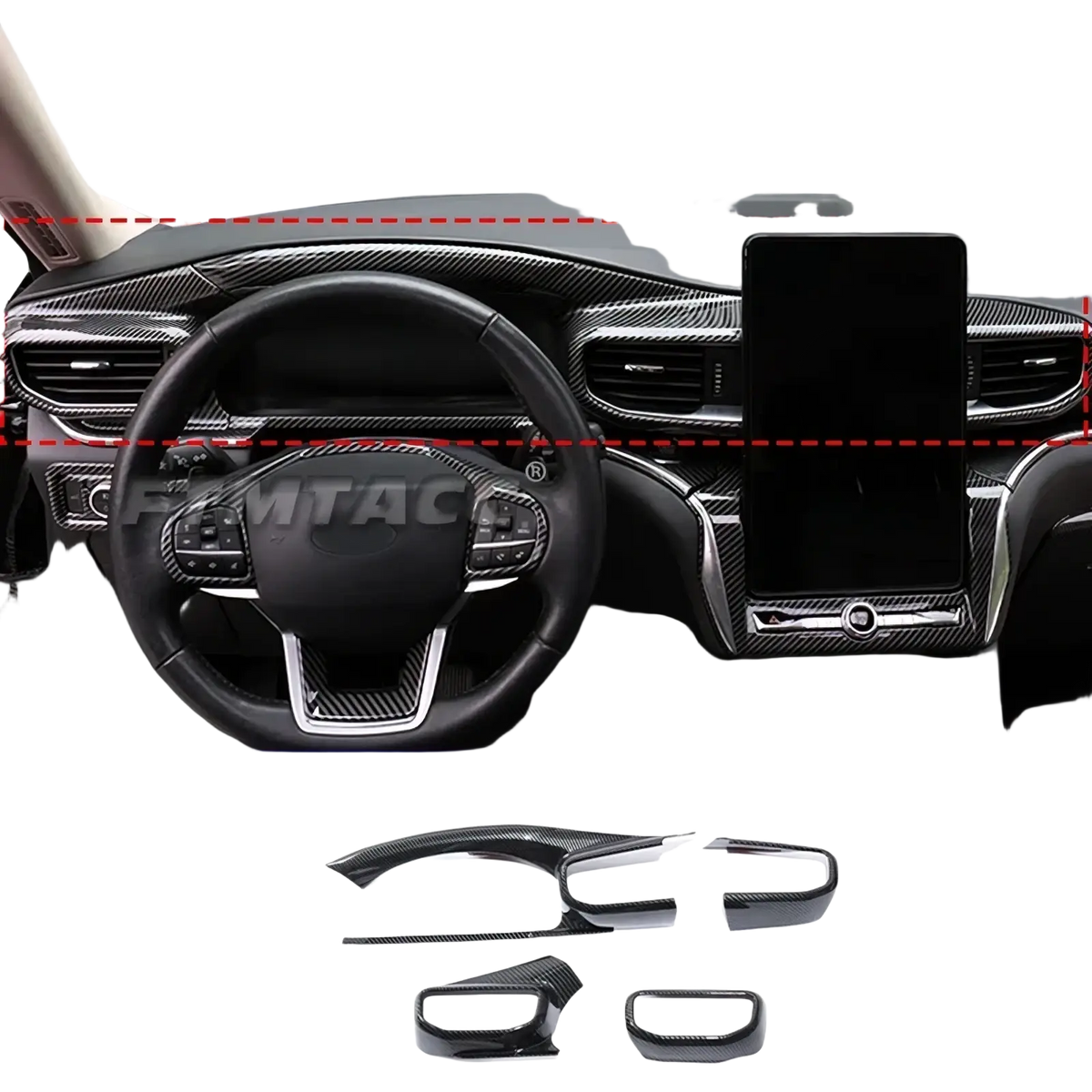 Black carbon fiber interior trim kit for ford explorer 2020-2023 showcasing sleek textured design