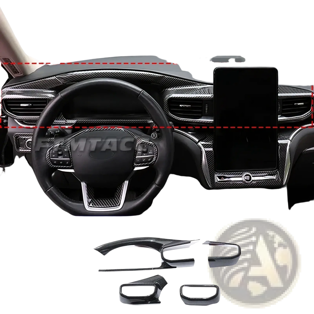 Black carbon fiber interior trim kit for ford explorer 2020-2023 enhancing vehicle cabin aesthetics