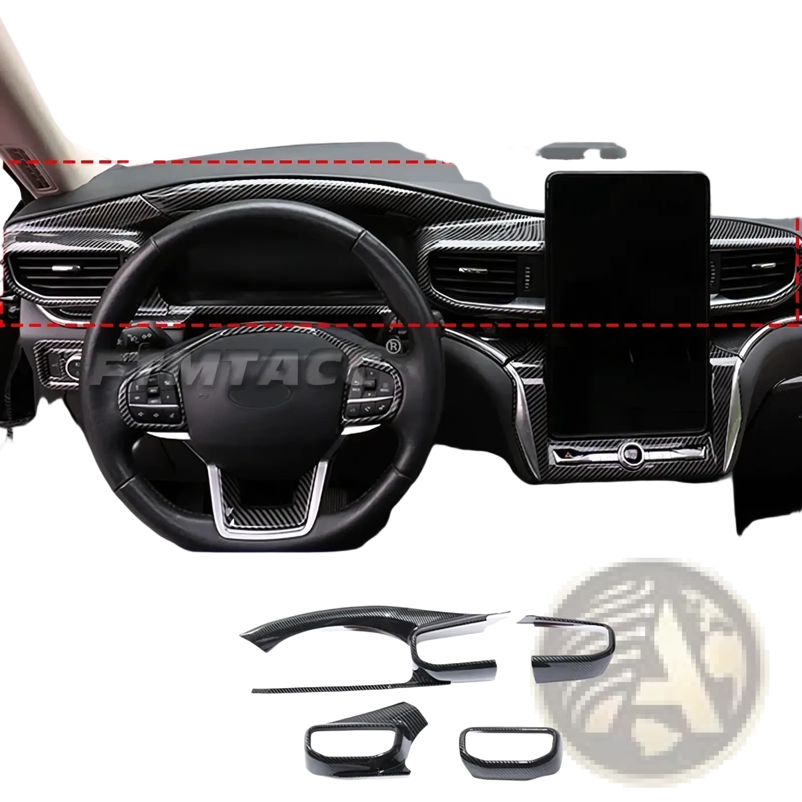 Black carbon fiber interior trim kit for ford explorer 2020-2023 enhancing vehicle cabin aesthetics